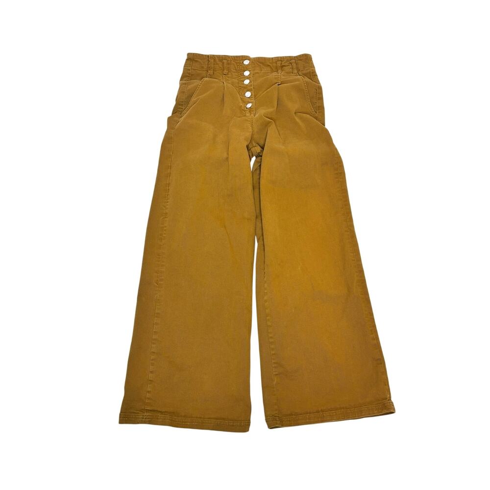 Maeve Anthro Button Fly High Waisted Pleated Wide Leg Pants Golden Brown 28